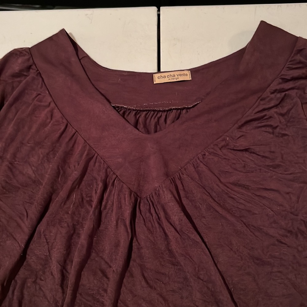 Cha Cha Vente  X- Large brown 3/4 sleeve cotton blend stretch top